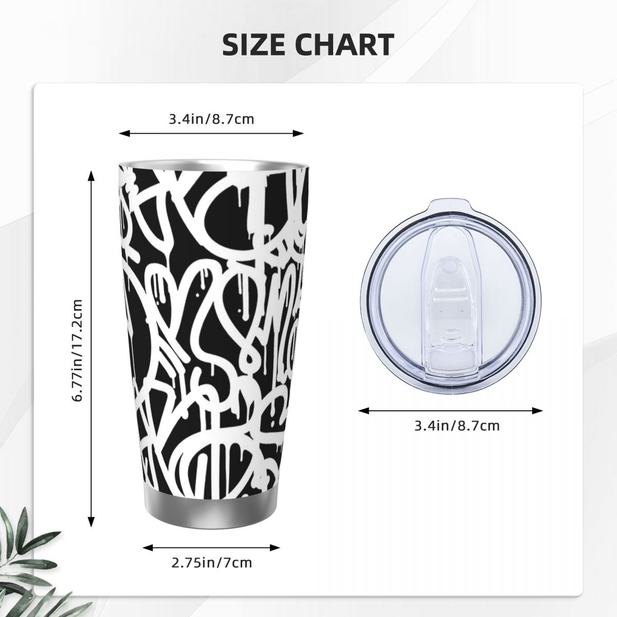 สีดําและสีขาว Graffiti สแตนเลส - Tumbler 20Oz White บทวิจารณ์และราคา