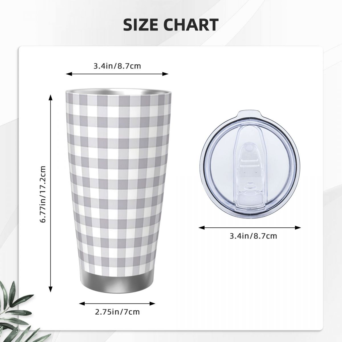 สีเทาและสีขาว Gingham สแตนเลส  - Tumbler 20Oz White บทวิจารณ์และราคา